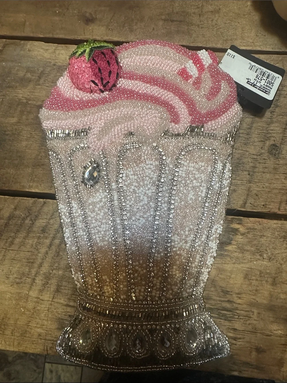 Mary Frances Beaded Pink Strawberry Milkshake Clutch - Women Accessories